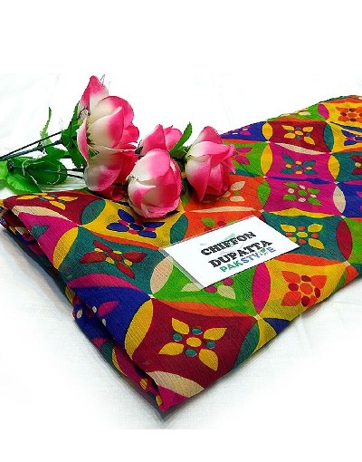 Multicolor Printed Chiffon Dupatta for Mayun & Mehndi