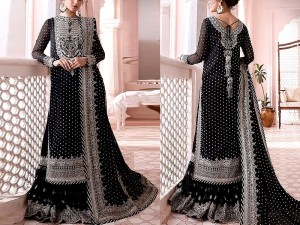 Luxury Heavy Embroidered Black Chiffon Wedding Dress 2024 Price in Pakistan