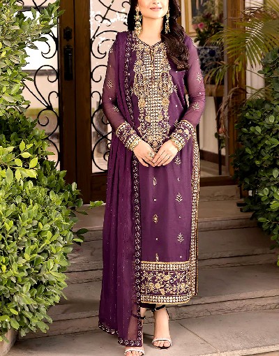 Elegant Embroidered Chiffon Party Wear Dress 2024