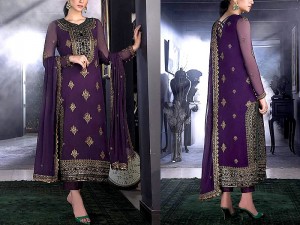 Elegant Embroidered Purple Chiffon Wedding Dress 2024 Price in Pakistan