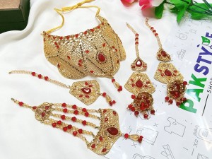 Bridal Collar Choker Jewellery Set with Earrings, Jhumar and Maang Teeka Price in Pakistan