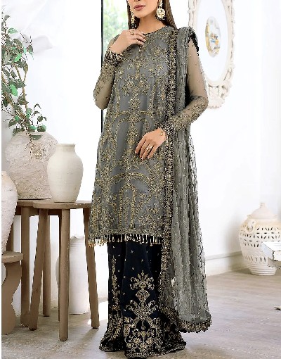 Luxury Heavy Embroidered Net Wedding Dress with Emb. Silk Trouser