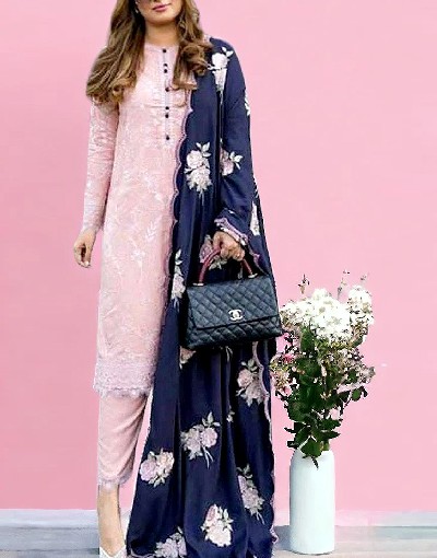Luxury Embroidered Linen Dress 2023 with Bamber Chiffon Dupatta Price in Pakistan