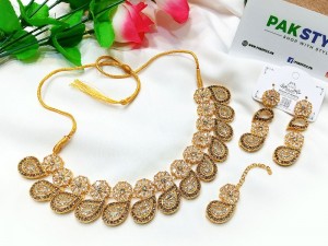 Indian Style  Zircon Studded Party Wear Jewellery Set with Earrings & Tikka Price in Pakistan