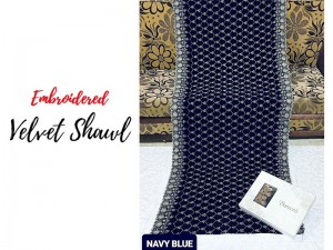 Heavy Embroidered Navy Blue Bridal Velvet Shawl