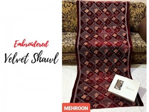 Heavy Embroidered Maroon Bridal Velvet Shawl Price in Pakistan