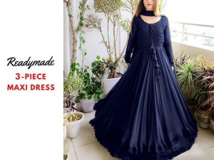 Readymade 3-Piece Chiffon Maxi Dress with Chiffon Dupatta Price in Pakistan