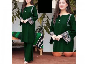Readymade 2-Piece Embroidered Linen Dress - Green Price in Pakistan