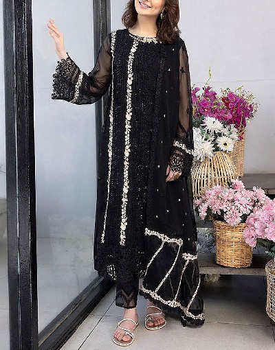 Heavy Embroidered Black Chiffon Wedding Dress with Inner Price in Pakistan