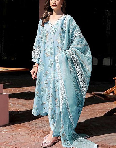 Digital Print Embroidered Swiss Lawn Dress with Organza Dupatta Price in Pakistan