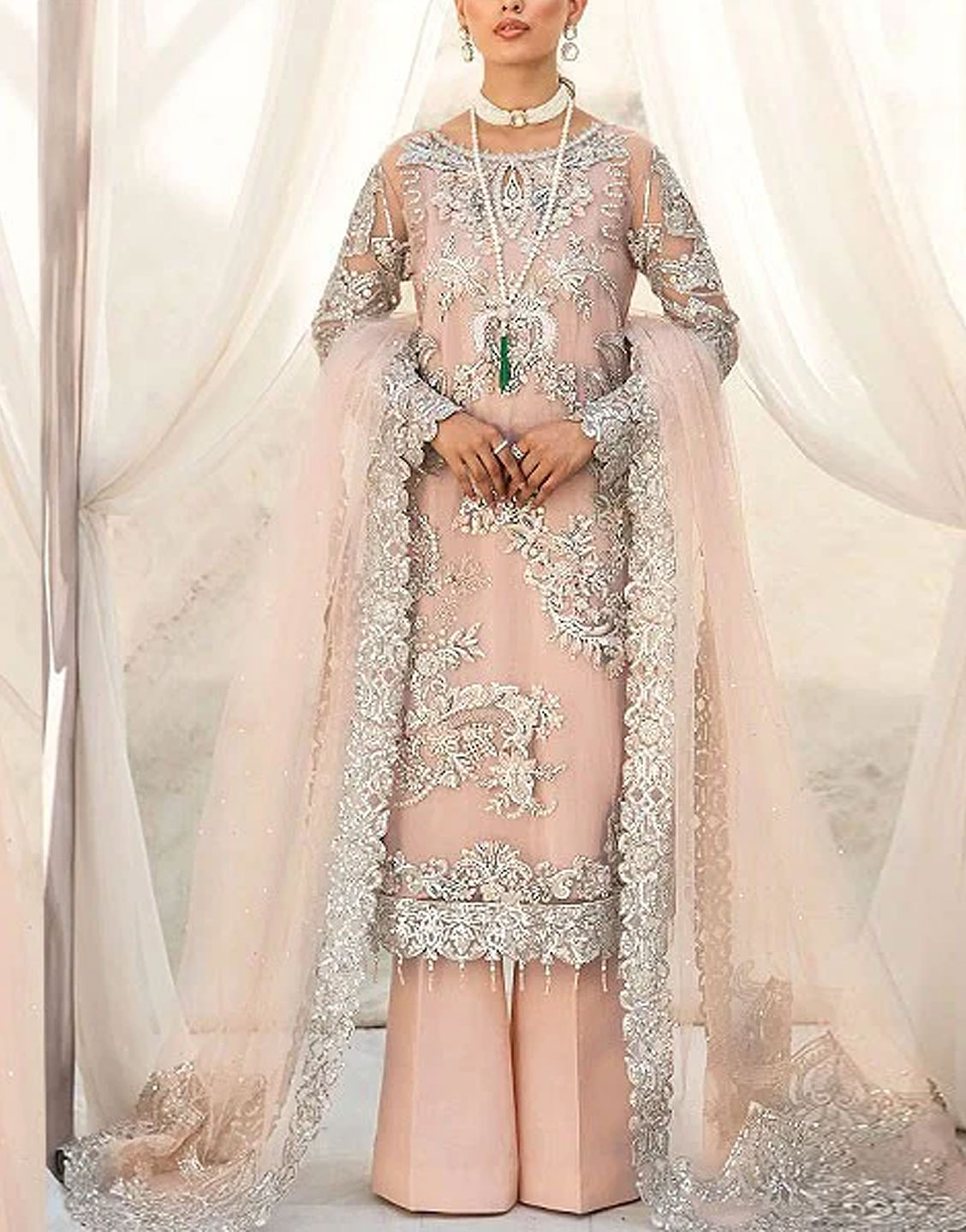 Handwork Heavy Embroidered Net Wedding Dress 2024 with Inner Price in Pakistan