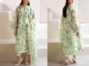 Embroidered Cotton Net Dress with Organza Dupatta 2024