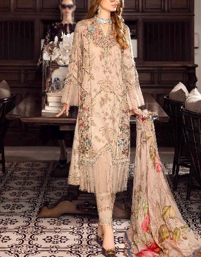 Elegant Embroidered Lawn Suit 2024 with Printed Chiffon Dupatta