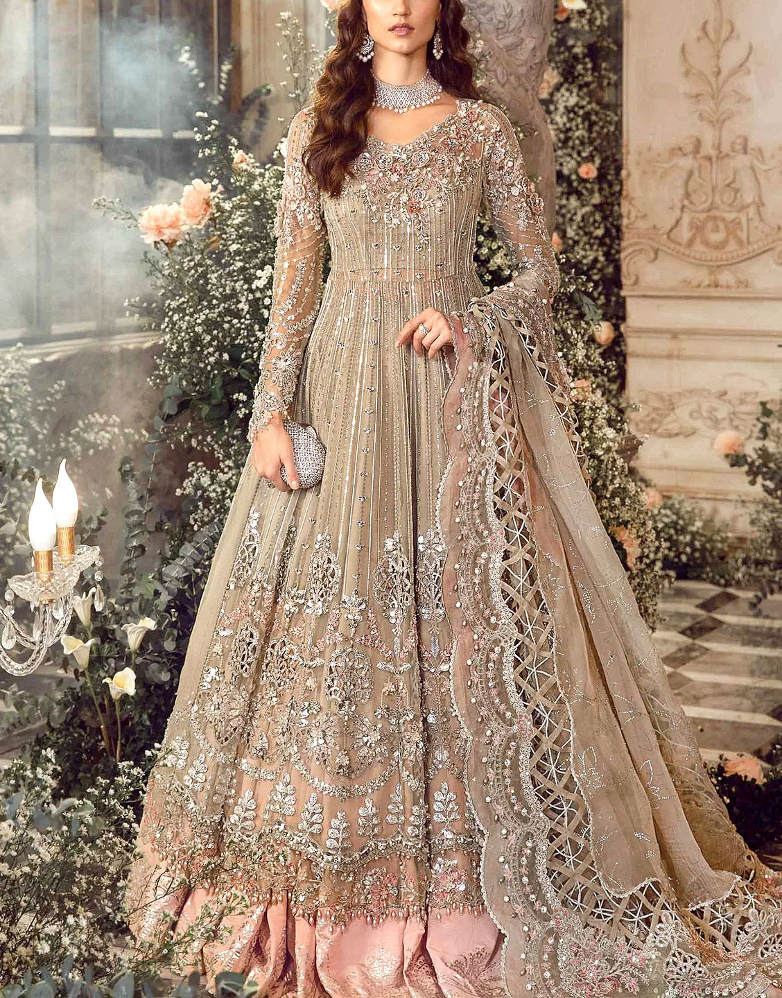 Luxurios 3D Handwork Heavy Embroidered Organza Bridal Maxi Dress 2024 Price in Pakistan