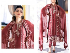 Heavy Embroidered Lawn Dress 2024 with Bamber Chiffon Dupatta Price in Pakistan