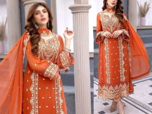 Heavy Embroidered Lawn Suit 2024 with Bamber Chiffon Dupatta Price in Pakistan