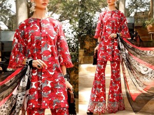 Trendy All-Over Printed Lawn Suit 2024 with Digital Print Silk Dupatta Price in Pakistan