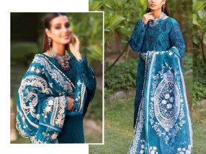 Luxury Schiffli Embroidered Lawn Dress with Heavy Emb. Organza Dupatta Price in Pakistan