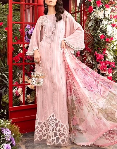 Elegant Embroidered Lawn Suit 2024 with Chiffon Dupatta