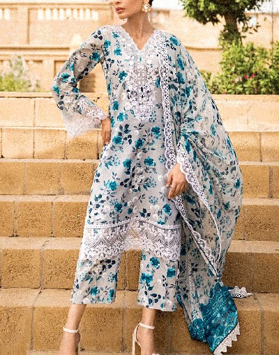 Digital Print Embroidered Swiss Lawn Dress with Organza Dupatta Price in Pakistan