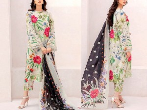 Digital Print Embroidered Lawn Suit 2024 with Silk Dupatta