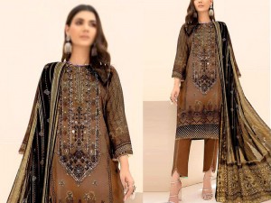 Elegant Sequins Embroidered Lawn Dress 2024 with Chiffon Dupatta