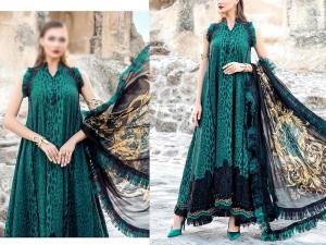 All-Over Digital Print Embroidered Lawn Dress with Silk Dupatta