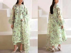 Fancy Embroidered EID Lawn Dress 2024 with Emb. Khaddi Net Dupatta Price in Pakistan
