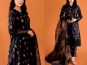 Sequins Embroidered Black Lawn Dress 2024 with Diamond Dupatta