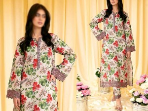 Digital All-Over Print Embroidered Lawn Suit 2024 with Silk Dupatta