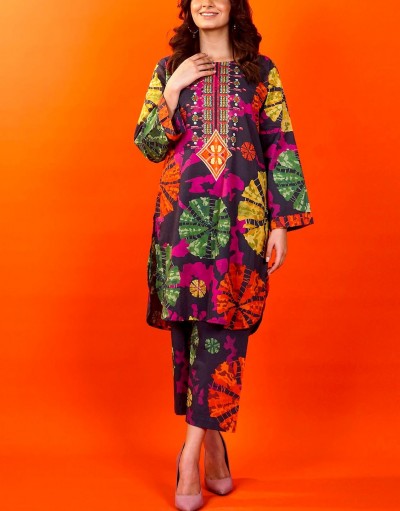 All-Over Print Swiss Lawn Dress with Pri