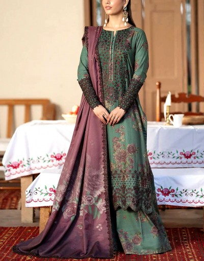 All-Over Print Embroidered Lawn Dress wi