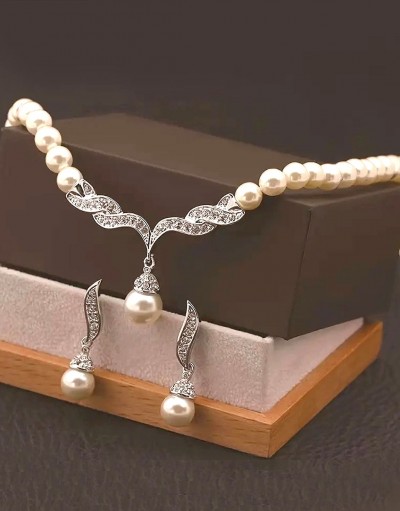 High Quality Silver Pearl Necklace Set w