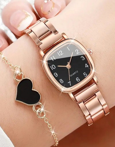 2-Pcs Rose Gold Ladies Watch & Heart Des