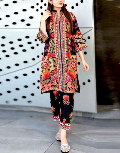 All-Over Print Khaddar Dress